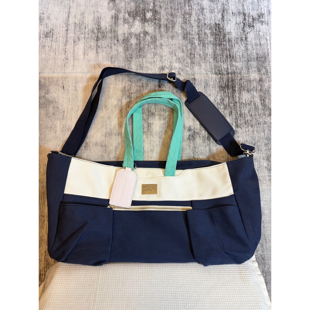 Stampin Up Canvas Craft Tote Bag Navy Blue Cream Teal Organizer Shoulder Bag